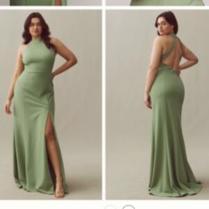 BHLDN Juliana High-Neck Side-Slit Stretch Crepe Maxi Dress from Anthropologie